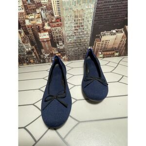 Rothys THE BALLET FLAT Womens Size 8.5  Blue IKnit Bow Round Toe Flats